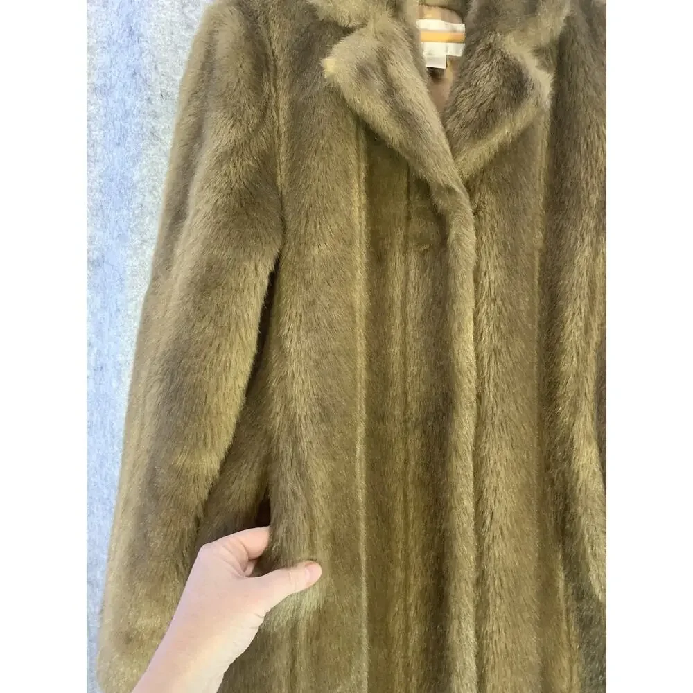 Vintage Worthington Brown Faux Fur Coat Size L Hits Just below Knee Fully Lined